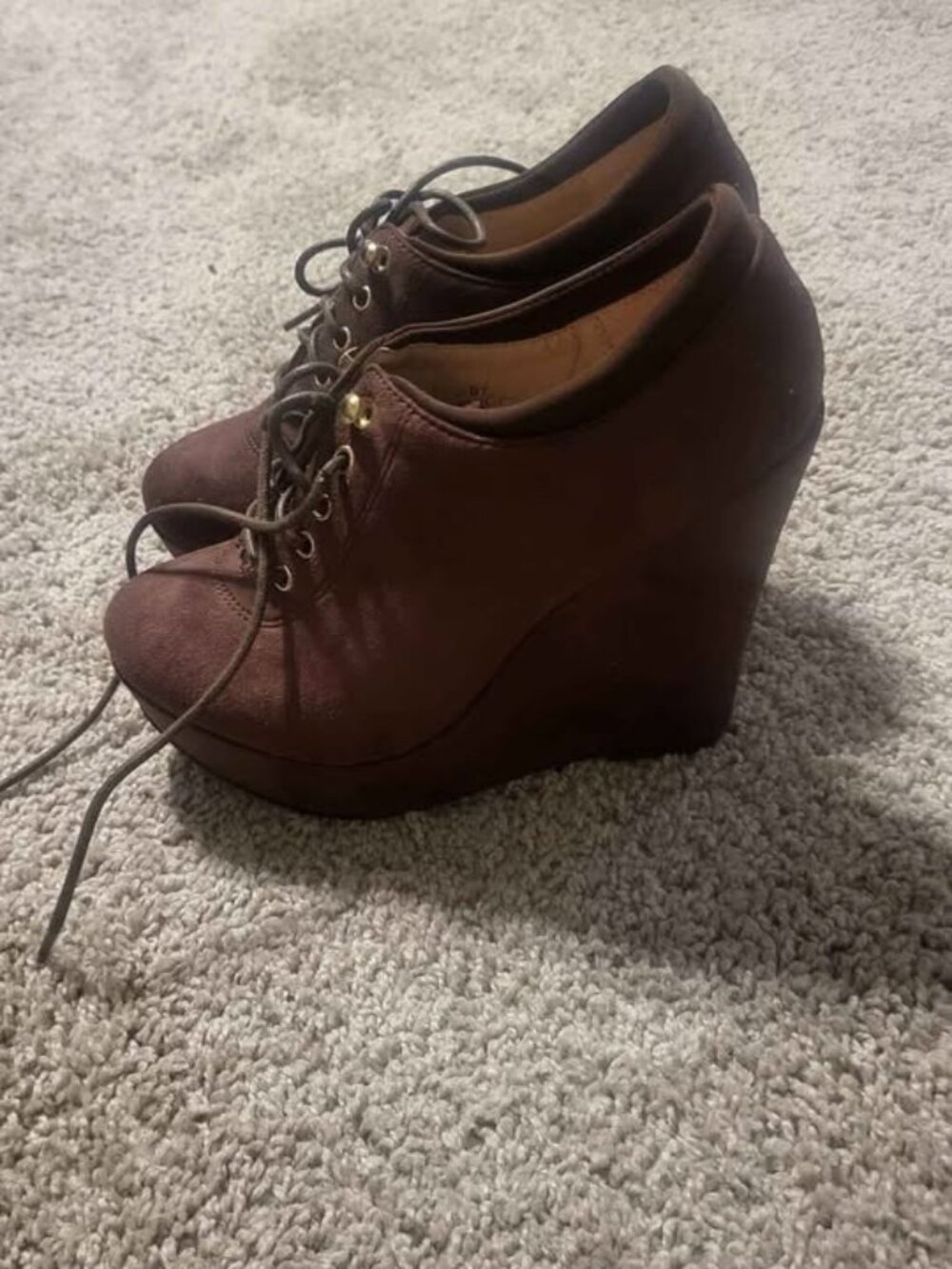 Lolaa-1 Brown Suede Wedge Booties Size 6.5